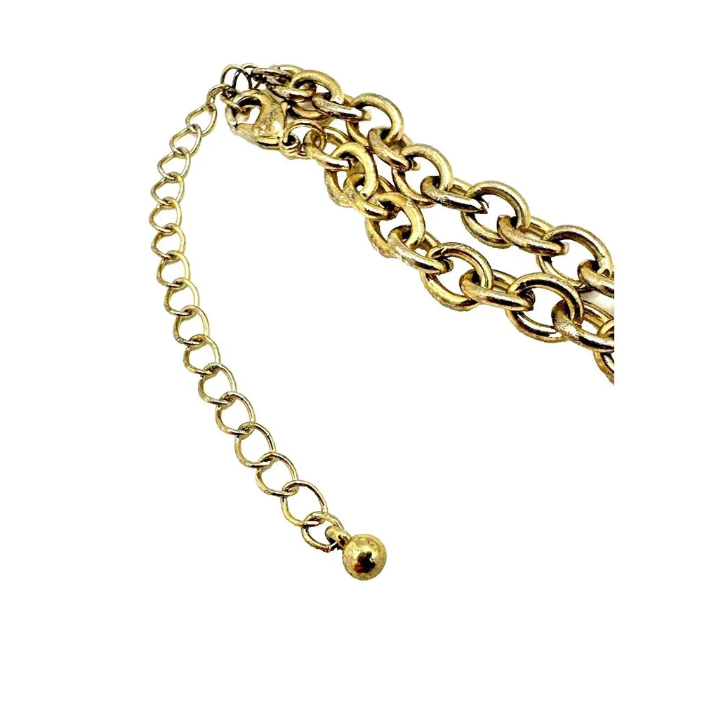 Geometric Link Bib Necklace Textured Gold Tone Modernist Statement 16